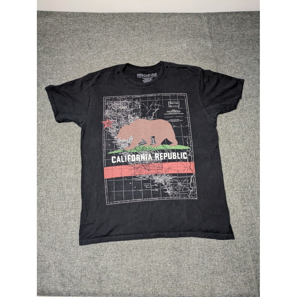 Ring Of Fire Mens T Shirt Y2k California Republic Bear Logo Cotton Tee Size L